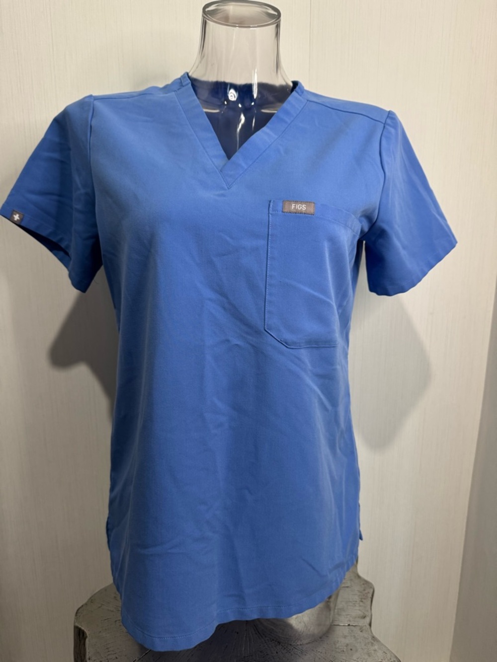 FIGS SCRUB TOP. Small. Blue. Style: 1000211. PO: 5315. Minor wear.